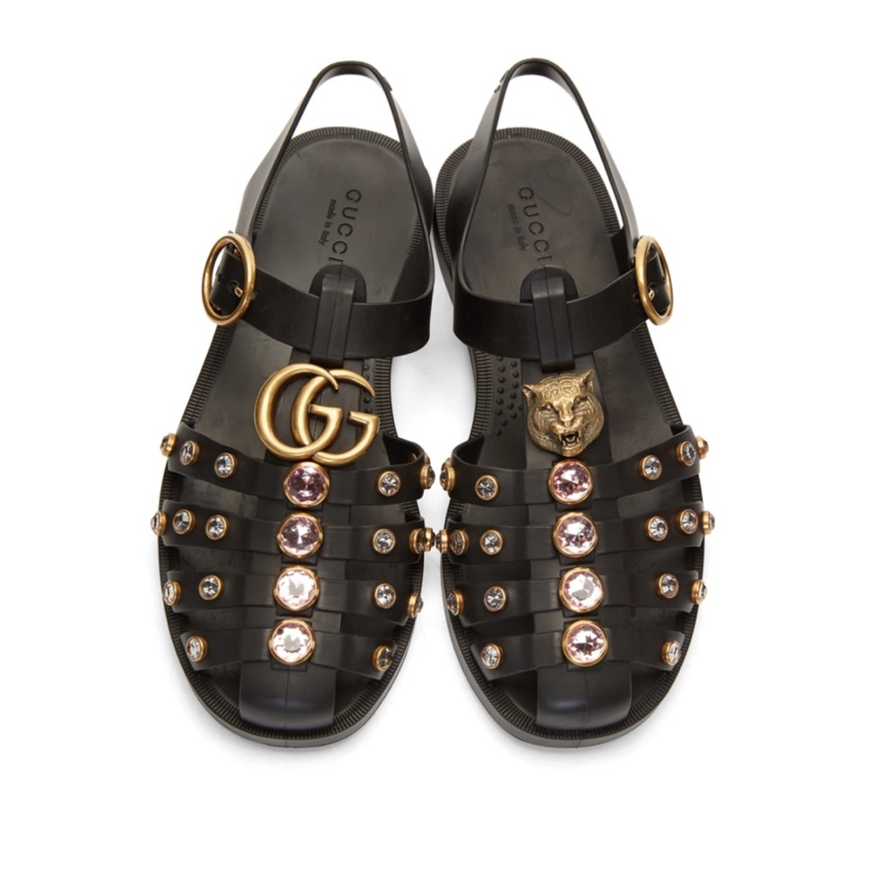 Gucci GG Embellished Rubber Sandals Size 37 (6.5 U.S)